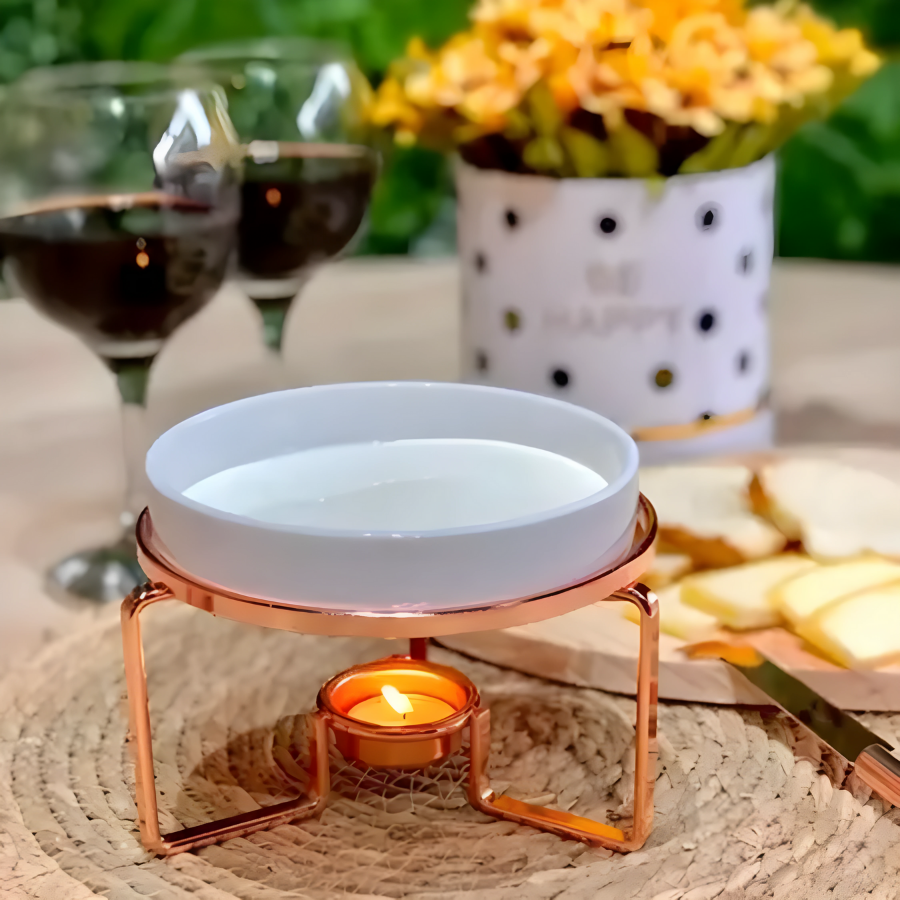 Rechaud Fondue Cerâmica Para Queijos Brie Rose Gold 4 Peças