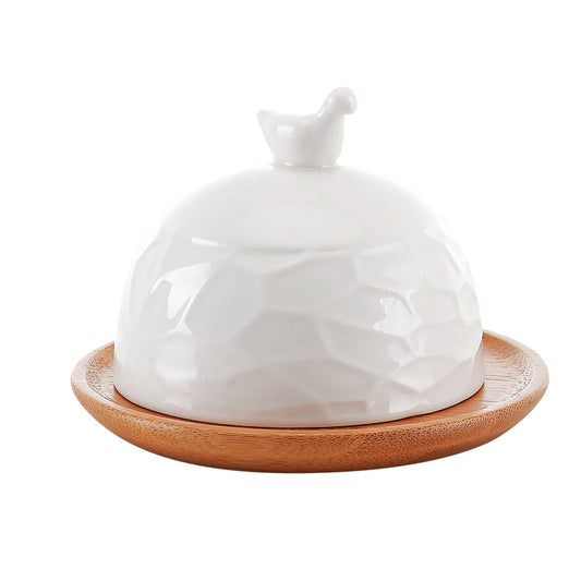 Queijeira Porta Queijo Prato Bambu Mantegueira Porcelana 10cm