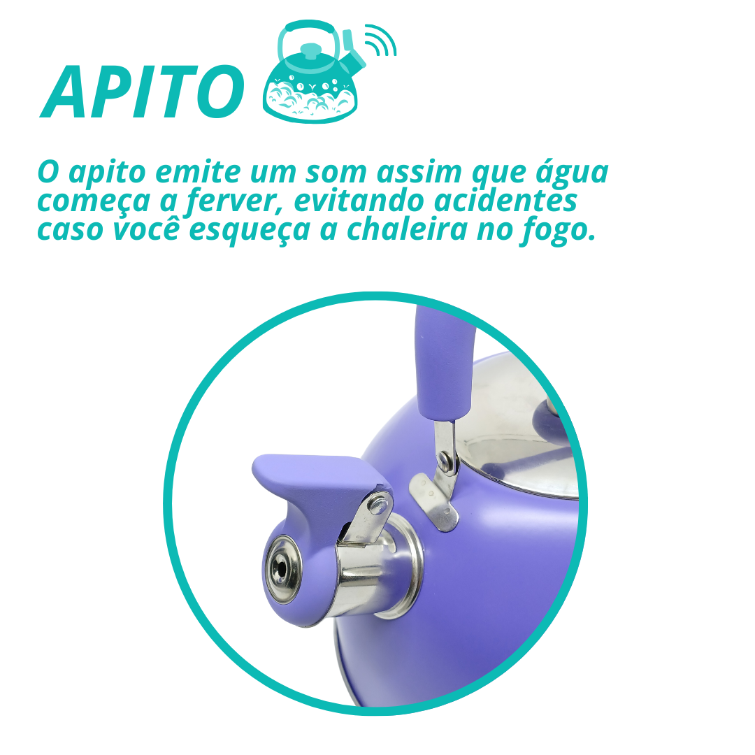 Chaleira Inox 2l Com Apito Alça Móvel Lilás Água Quente