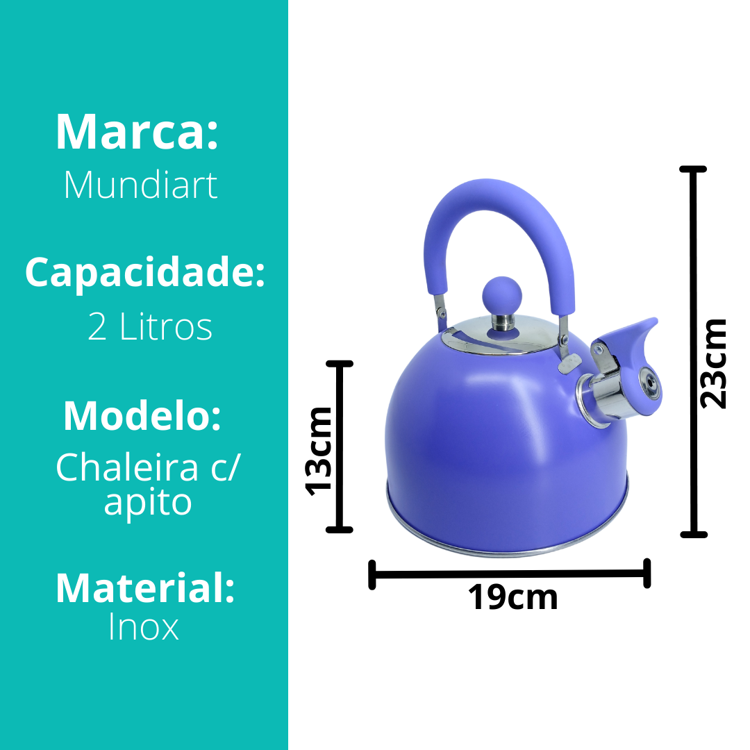 Chaleira Inox 2l Com Apito Alça Móvel Lilás Água Quente