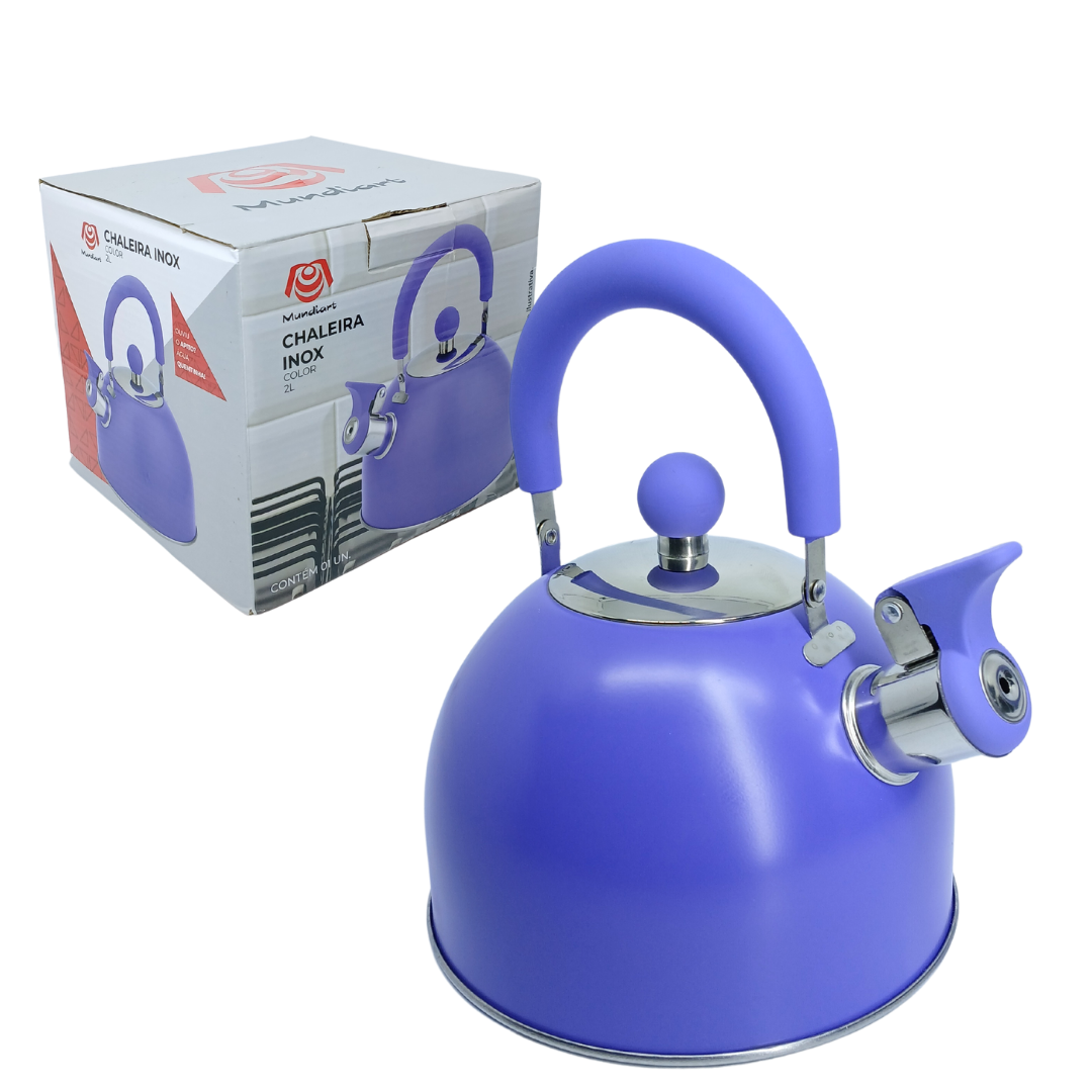 Chaleira Inox 2l Com Apito Alça Móvel Lilás Água Quente