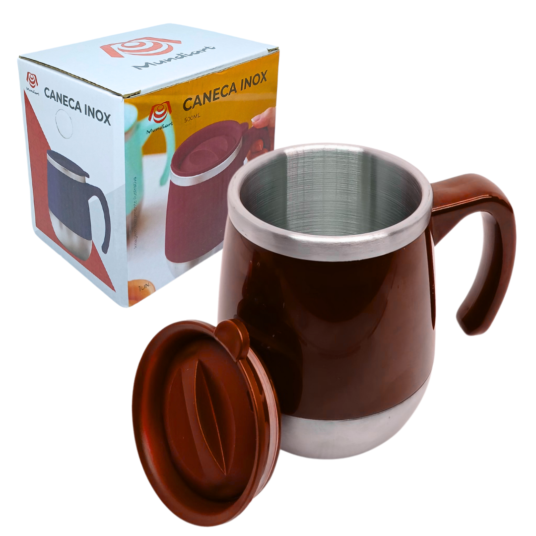 Caneca Copo Térmico Café Bebidas Com Tampa De Aço Inox 500ml
