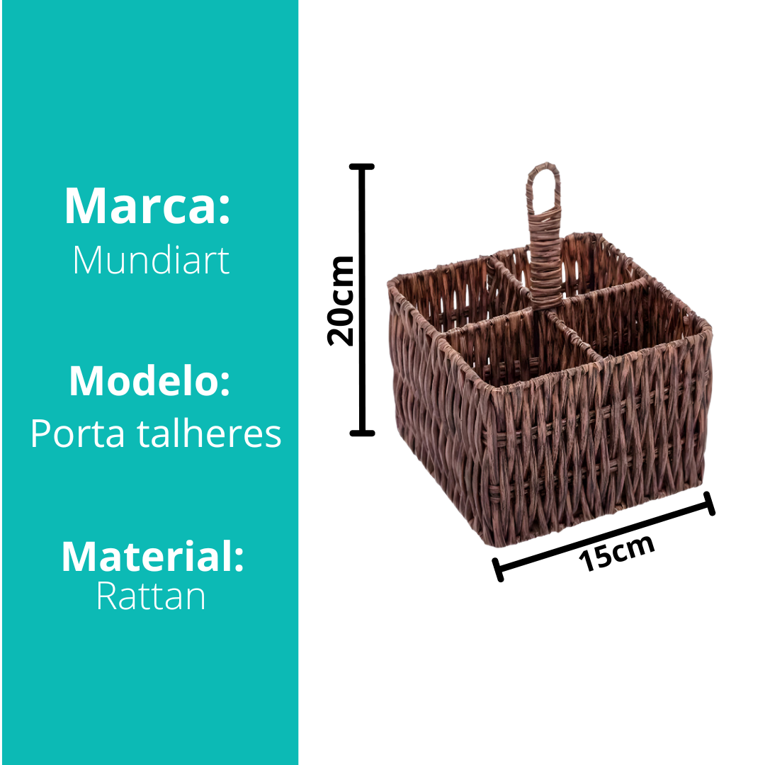 Porta Talheres Organizador De Mesa Tipo Rattan Quadrado