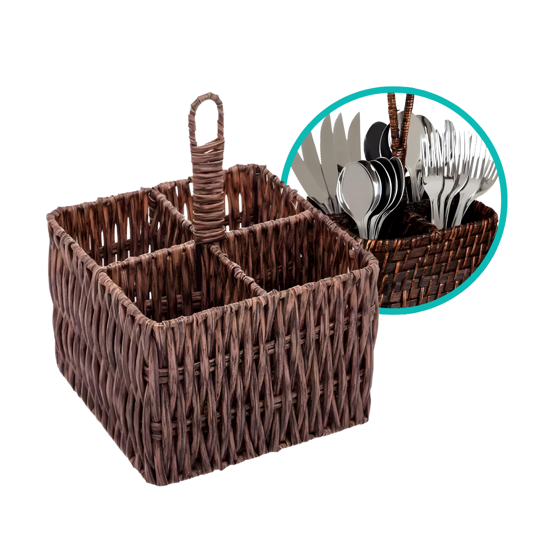 Porta Talheres Organizador De Mesa Tipo Rattan Quadrado