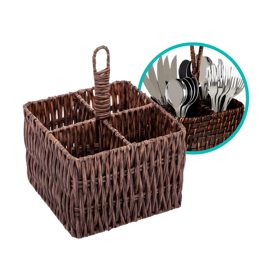 Porta Talheres Organizador De Mesa Tipo Rattan Quadrado