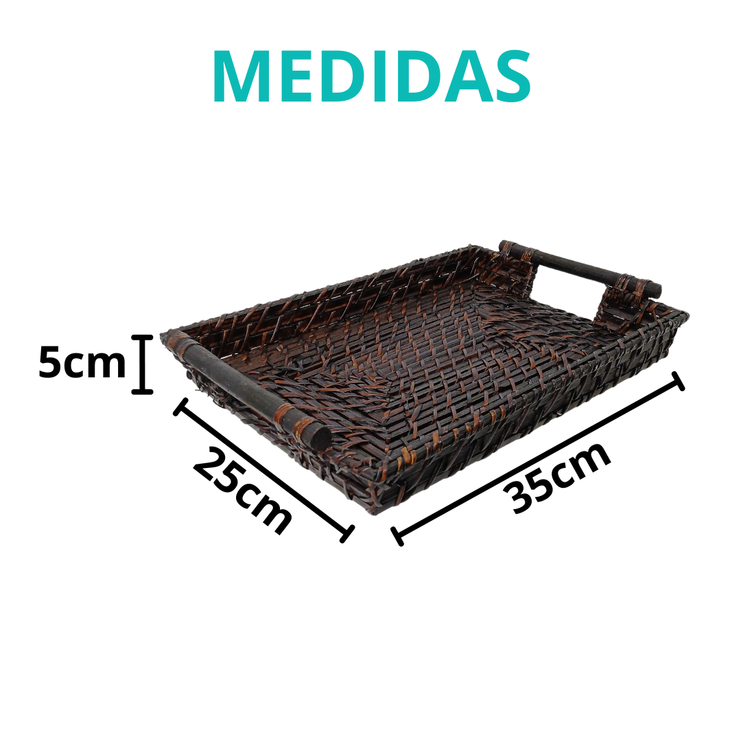 Bandeja Retangular 35 X 25 Rattan Bambu Artesanal Rustico