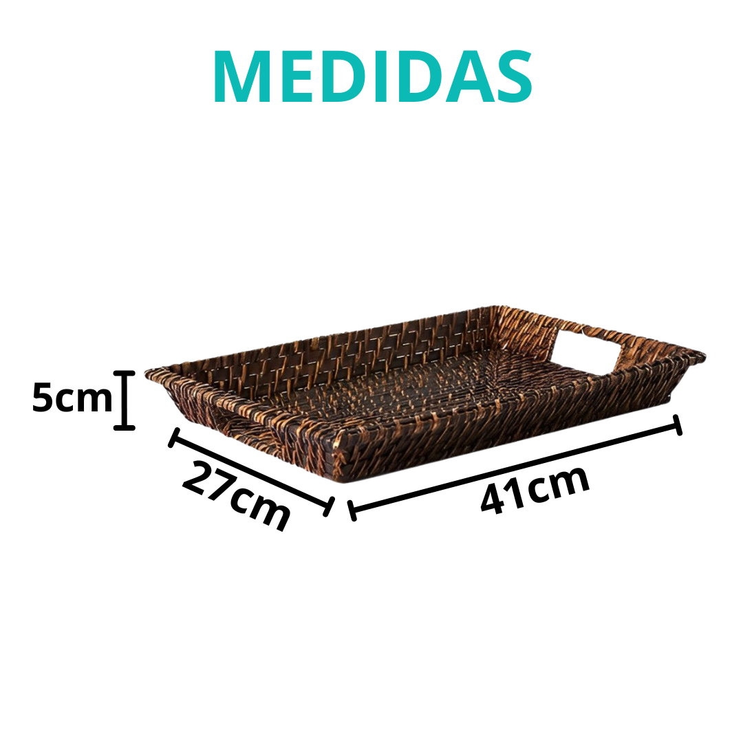 Bandeja Retangular 41 X 27 Rattan Bambu Artesanal Rustico