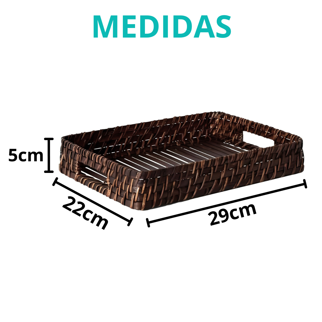 Bandeja Retangular 29 X 22 Rattan Bambu Artesanal Rustico