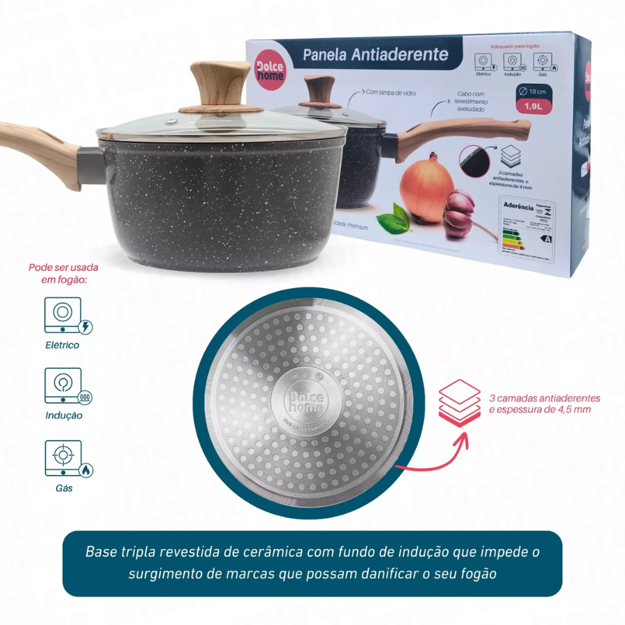 Panela Creme Antiaderente Indução Com Tampa De Vidro 18cm