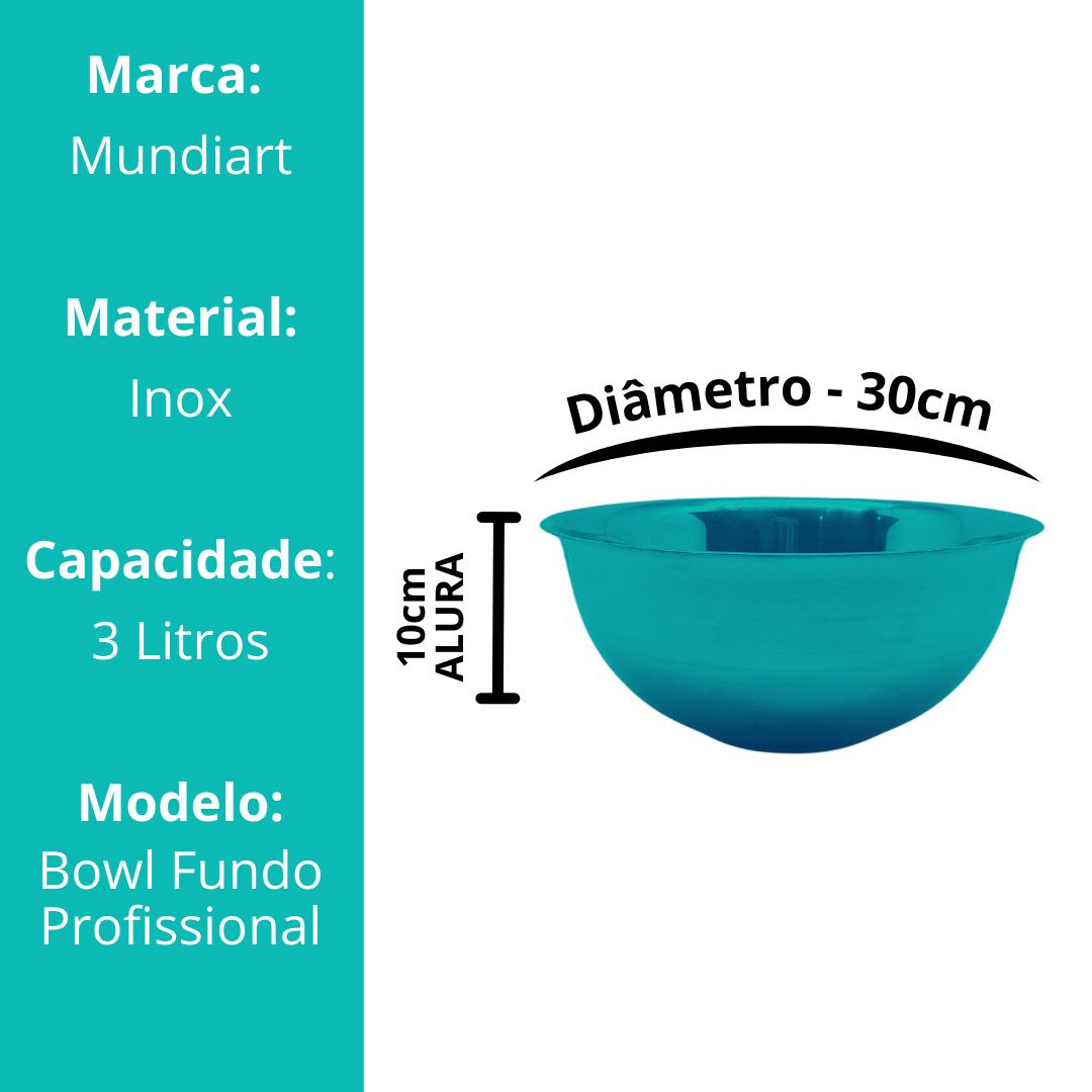 Bowl Aço Inox 30cm Tigela Cumbuca Bacia Reforçada Recipiente