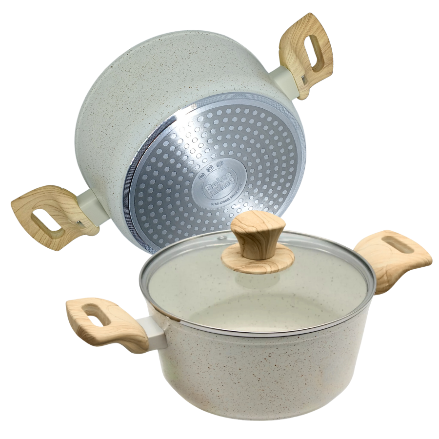Panela Caçarola Creme Antiaderente Indução Com Tampa 24cm