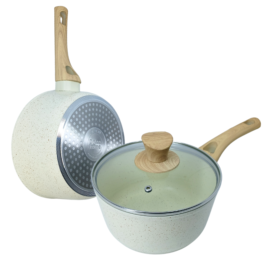 Panela Creme Antiaderente Indução Com Tampa De Vidro 18cm