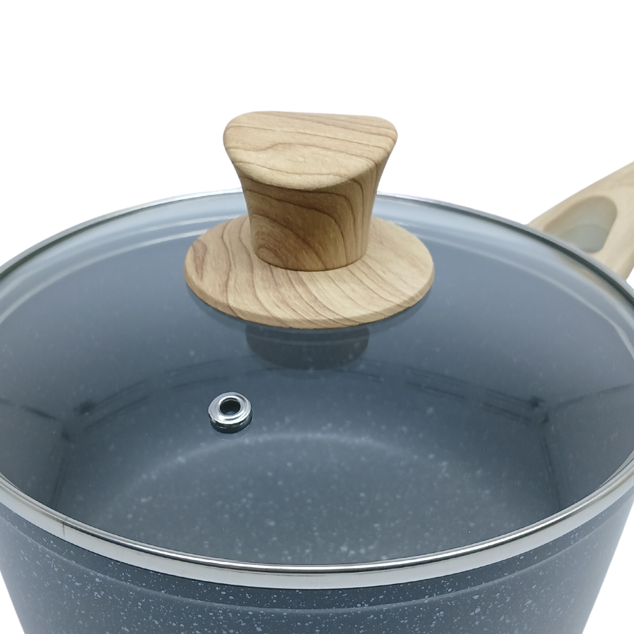 Panela Creme Antiaderente Indução Com Tampa De Vidro 18cm