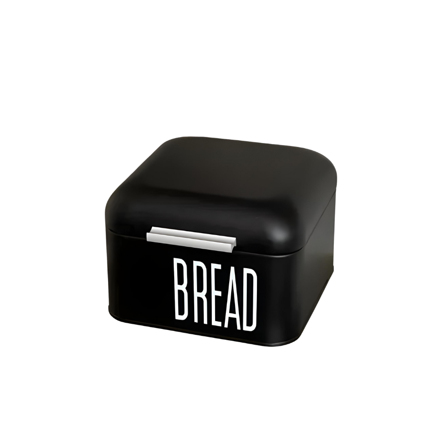 Porta Pão Bolo Em Lata Metal Com Tampa Preto Bread 20x20x13,5cm