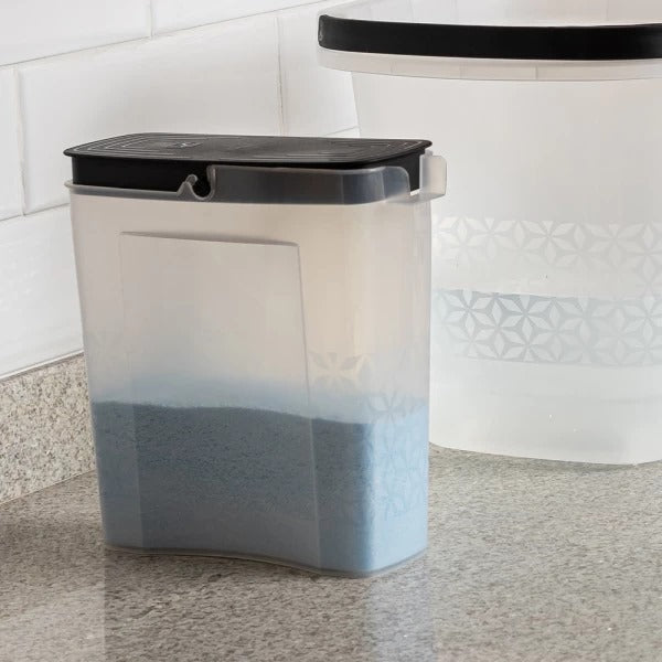 Porta Dispenser Sabão Em Pó Amaciante Com Tampa Dosador Preto 1,6kg