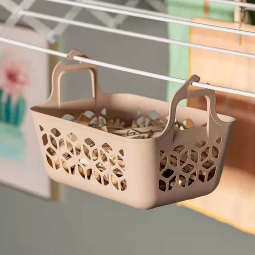 Cesto Prendedores De Roupa Organizador Plástico Multiuso Bege 24cm