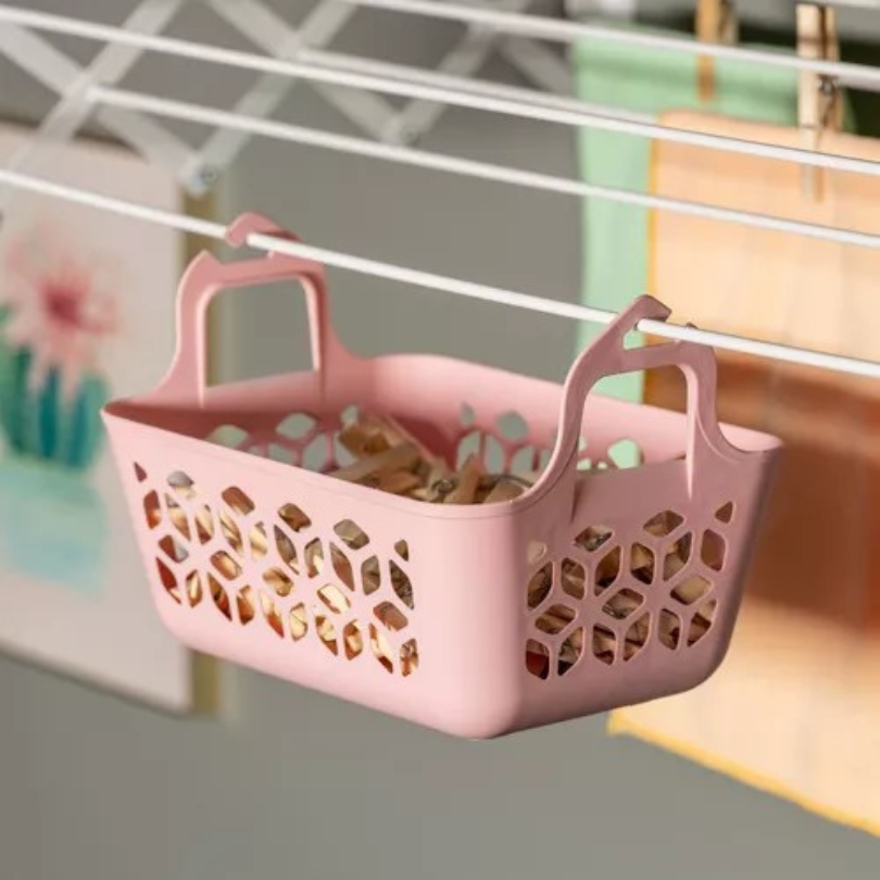 Cesto Prendedores De Roupa Organizador Plástico Multiuso Rosa 24cm