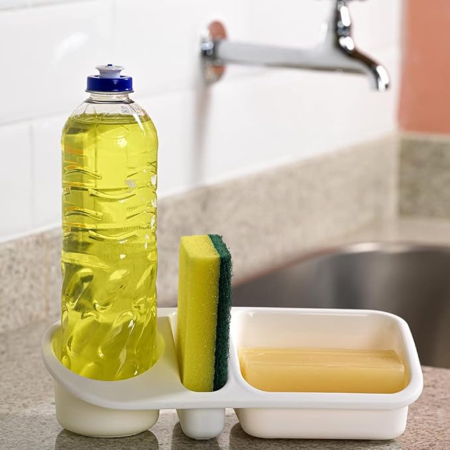 Organizador De Pia Plus Porta Detergente E Esponja Uz Branco