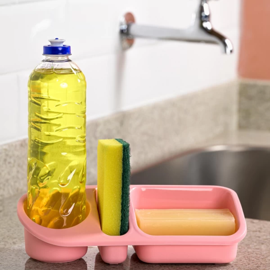 Organizador De Pia Plus Porta Detergente E Esponja Uz Rosa