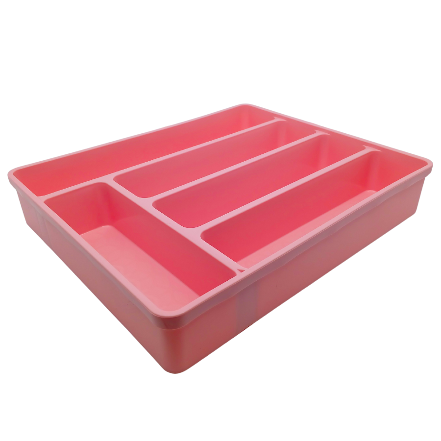 Porta Talher Organizador Gaveta Com Tampa Plástico Resistente 5 Divisórias Rosa