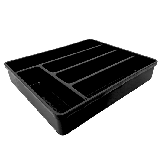 Porta Talher Organizador Gaveta Com Tampa Plástico Resistente 5 Divisórias Preto