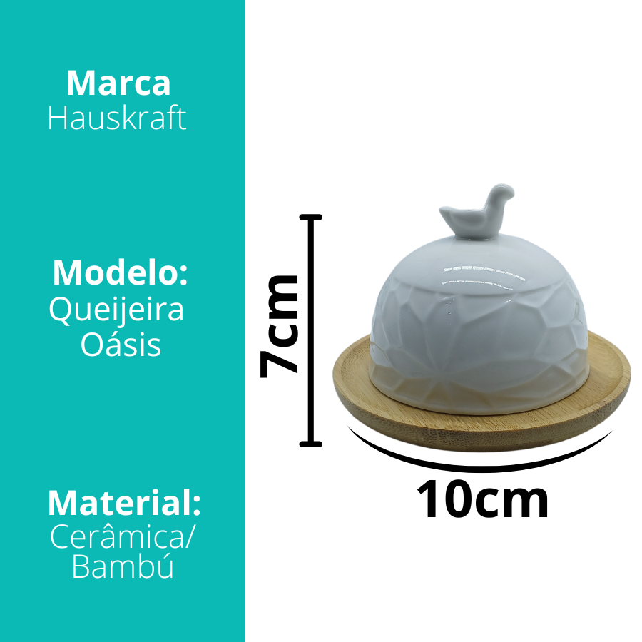 Queijeira Porta Queijo Prato Bambu Mantegueira Porcelana 10cm
