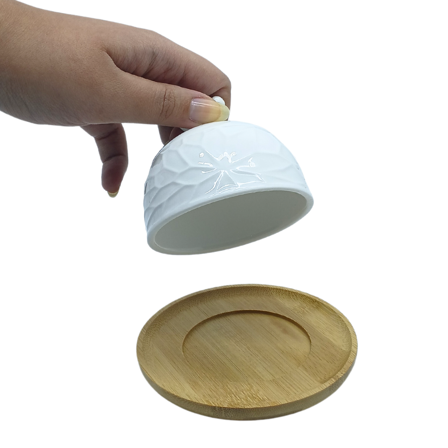 Queijeira Porta Queijo Prato Bambu Mantegueira Porcelana 10cm