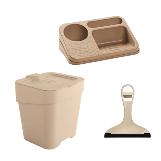 Organizador Pia + Lixeira Pia 2.5L + Rodo Pia Capuccino