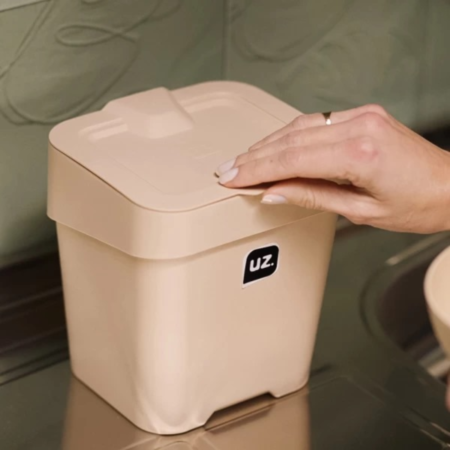 Organizador Pia + Lixeira Pia 2.5L + Rodo Pia Capuccino