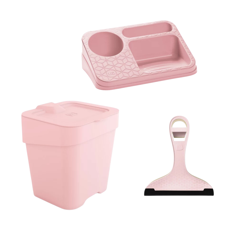 Porta Detergente Esponja Lixeira E Rodinho Kit Cozinha Rosa