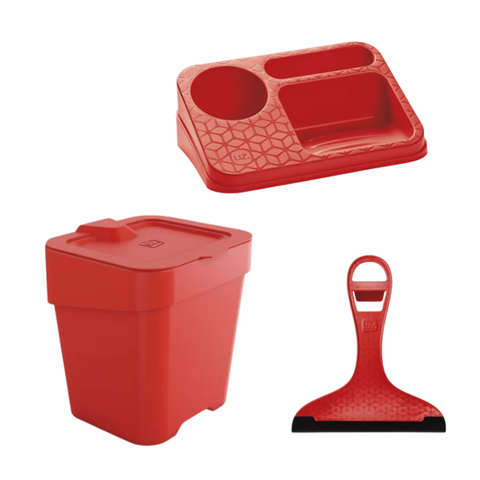 Porta Detergente Lixeira E Rodinho Kit Cozinha Vermelho