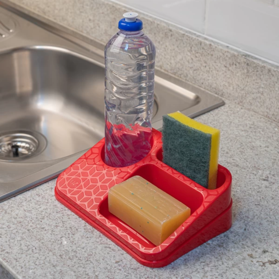 Porta Detergente Lixeira E Rodinho Kit Cozinha Vermelho