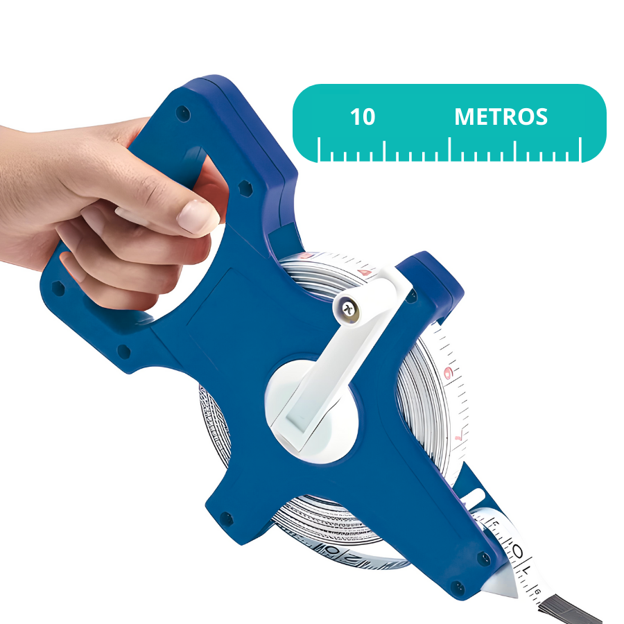 Trena Longa Fita Métrica de Vidro 10 Metros Manivela Caixa Aberta Profissional