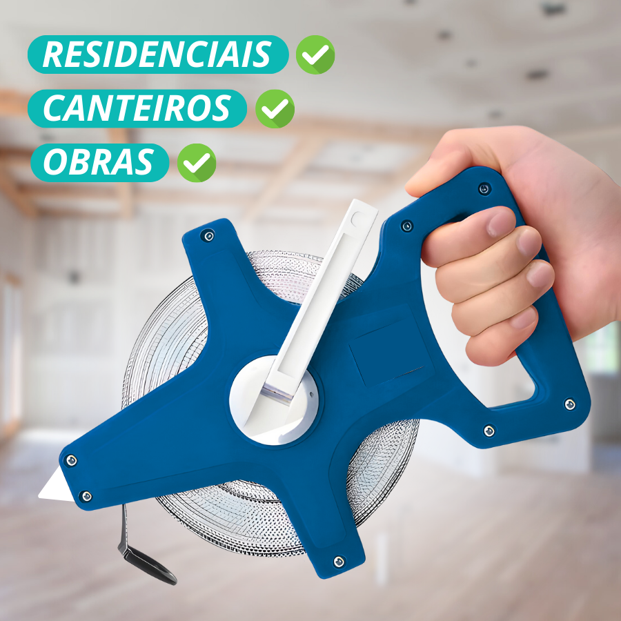 Trena Longa Fita Métrica de Vidro 10 Metros Manivela Caixa Aberta Profissional