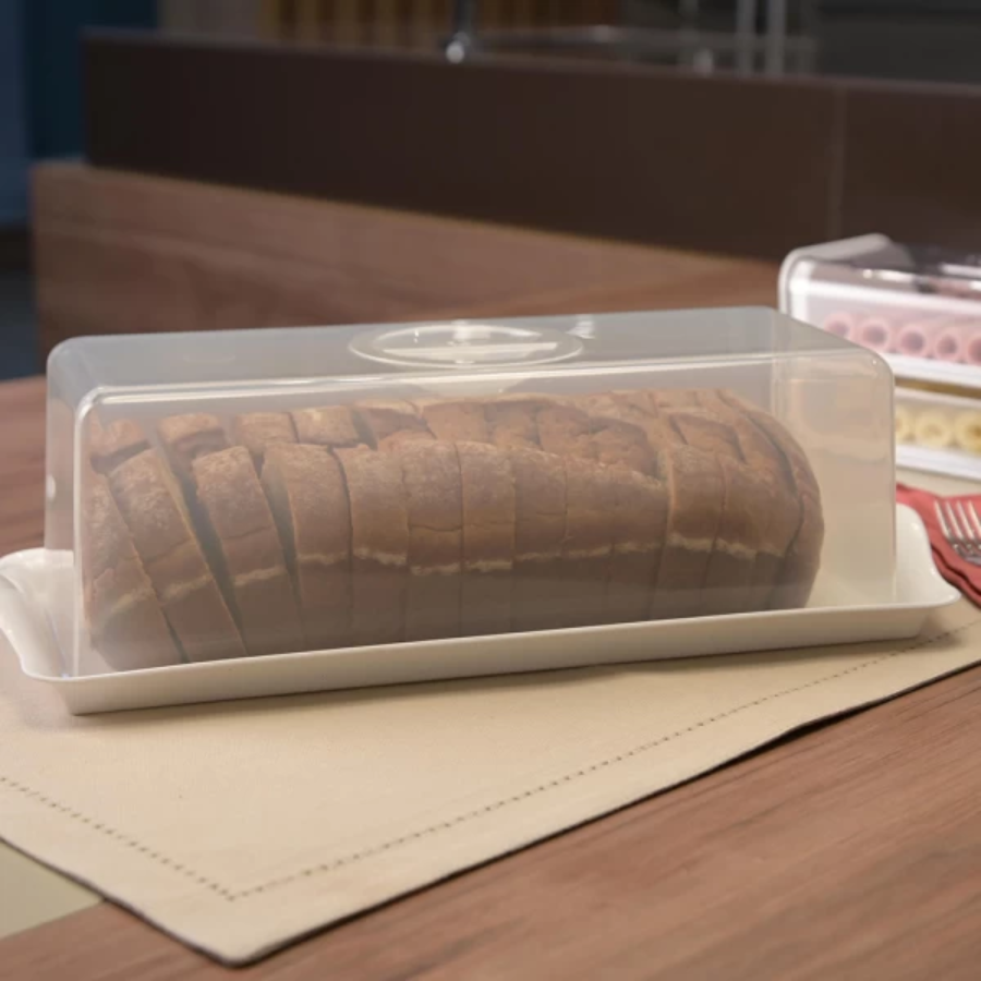 Porta Guarda Pão De Forma Em Plástico Com Tampa Branco