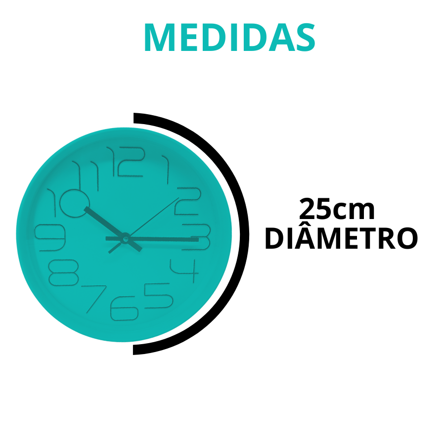 Relógio De Parede Cozinha Sala Quarto Analógico Redondo Branco 25cm