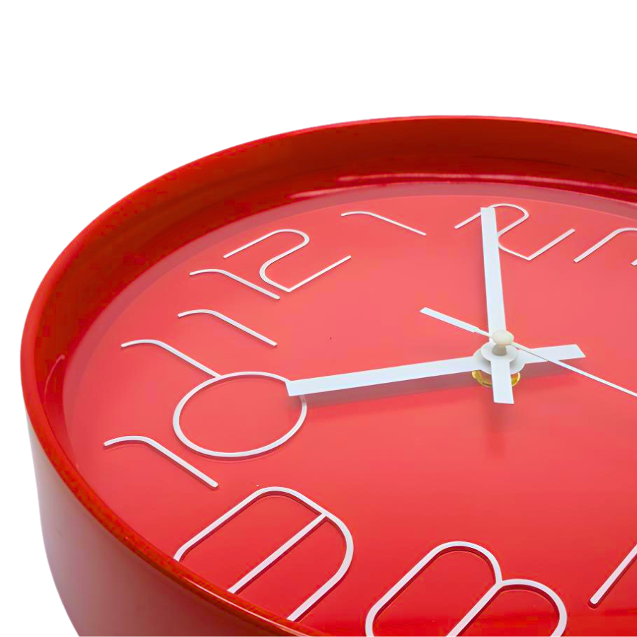 Relógio De Parede Cozinha Sala Quarto Analógico Redondo Vermelho 25cm