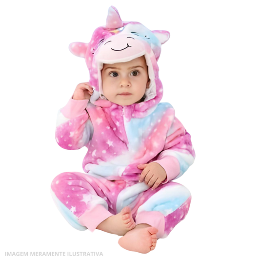 Macacão Pijama Unicórnio Bebe Kigurumi Com Capuz 6 Anos