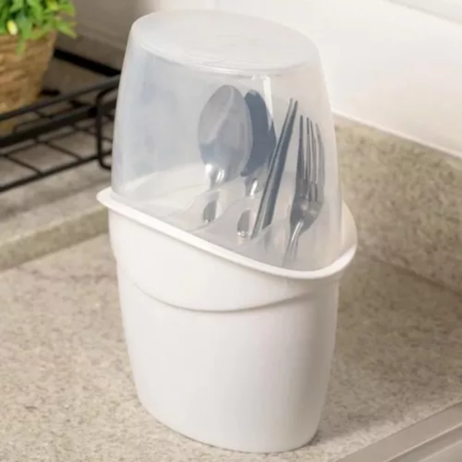 Organizador Porta Talheres Com Tampa E 4 Divisórias Branco