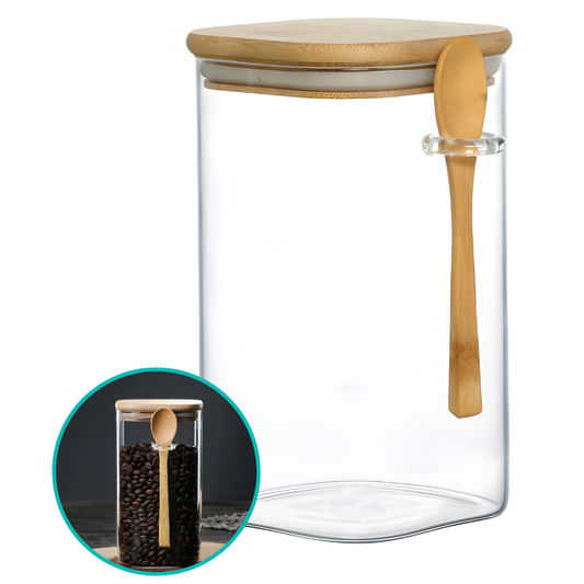 Pote Hermético Mantimento Armazenamento De Vidro Com Tampa e Colher de Bambu 750mL