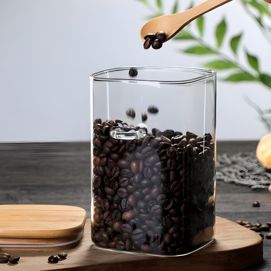 Pote Hermético Mantimento Armazenamento De Vidro Com Tampa e Colher de Bambu 750mL