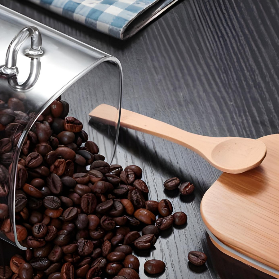 Pote Hermético Mantimento Armazenamento De Vidro Com Tampa e Colher de Bambu 750mL