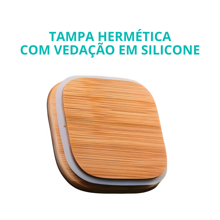 Pote Hermético Mantimento Armazenamento De Vidro Com Tampa de Bambu 550mL