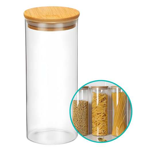 Pote Hermético Mantimento Armazenamento De Vidro Com Tampa de Bambu 1,5L