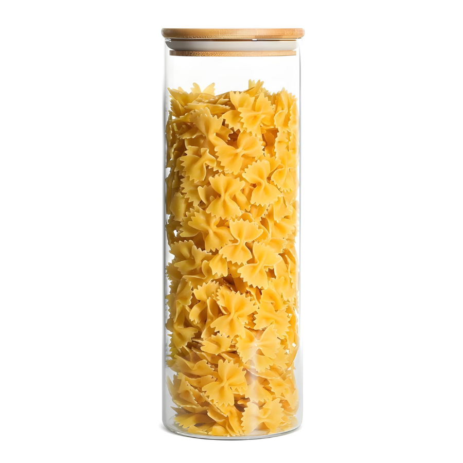 Pote Hermético Mantimento Armazenamento De Vidro Com Tampa de Bambu 1,5L