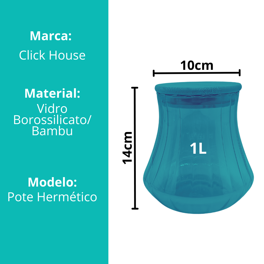 Pote Hermético Mantimento Armazenamento De Vidro Com Tampa de Bambu 1L