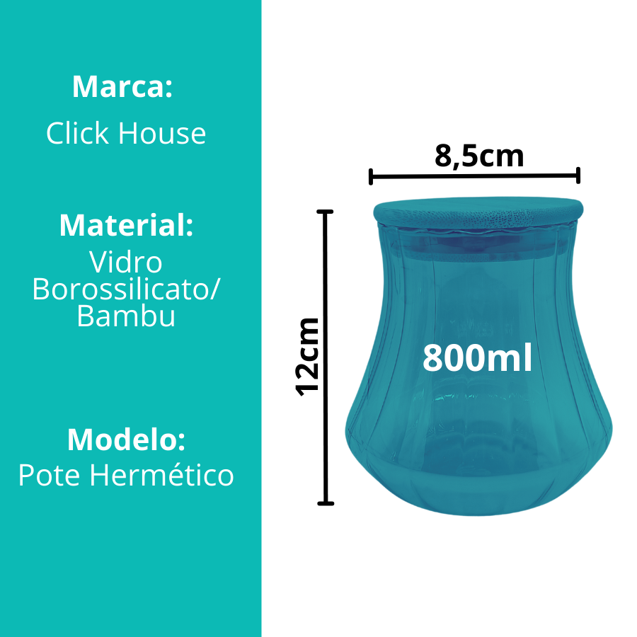 Pote Hermético Mantimento Armazenamento De Vidro Gold Com Tampa de Bambu 800ml