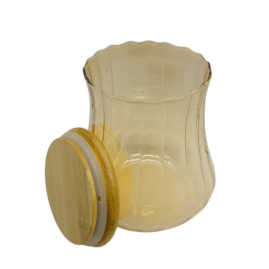 Pote Hermético Mantimento Armazenamento De Vidro Gold Com Tampa de Bambu 800ml