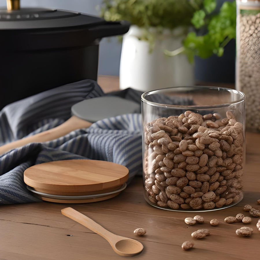 Pote Hermético Mantimento Armazenamento de Vidro Tampa E Colher Bambu 650ml
