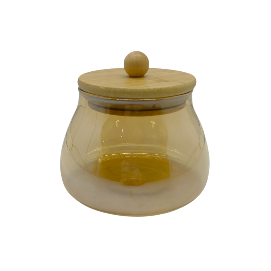 Pote Hermético Mantimento Armazenamento De Vidro Com Tampa de Bambu 450ml